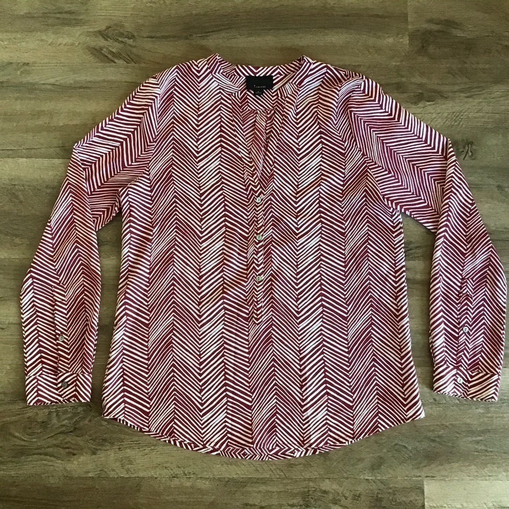 Lumiere Blouse Size L Tribal Print Long Sleeve Top Print Shirt Red White
